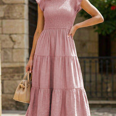 White solid color cross-border sleeved dress from My Store, featuring a stylish design and fitted silhouette.