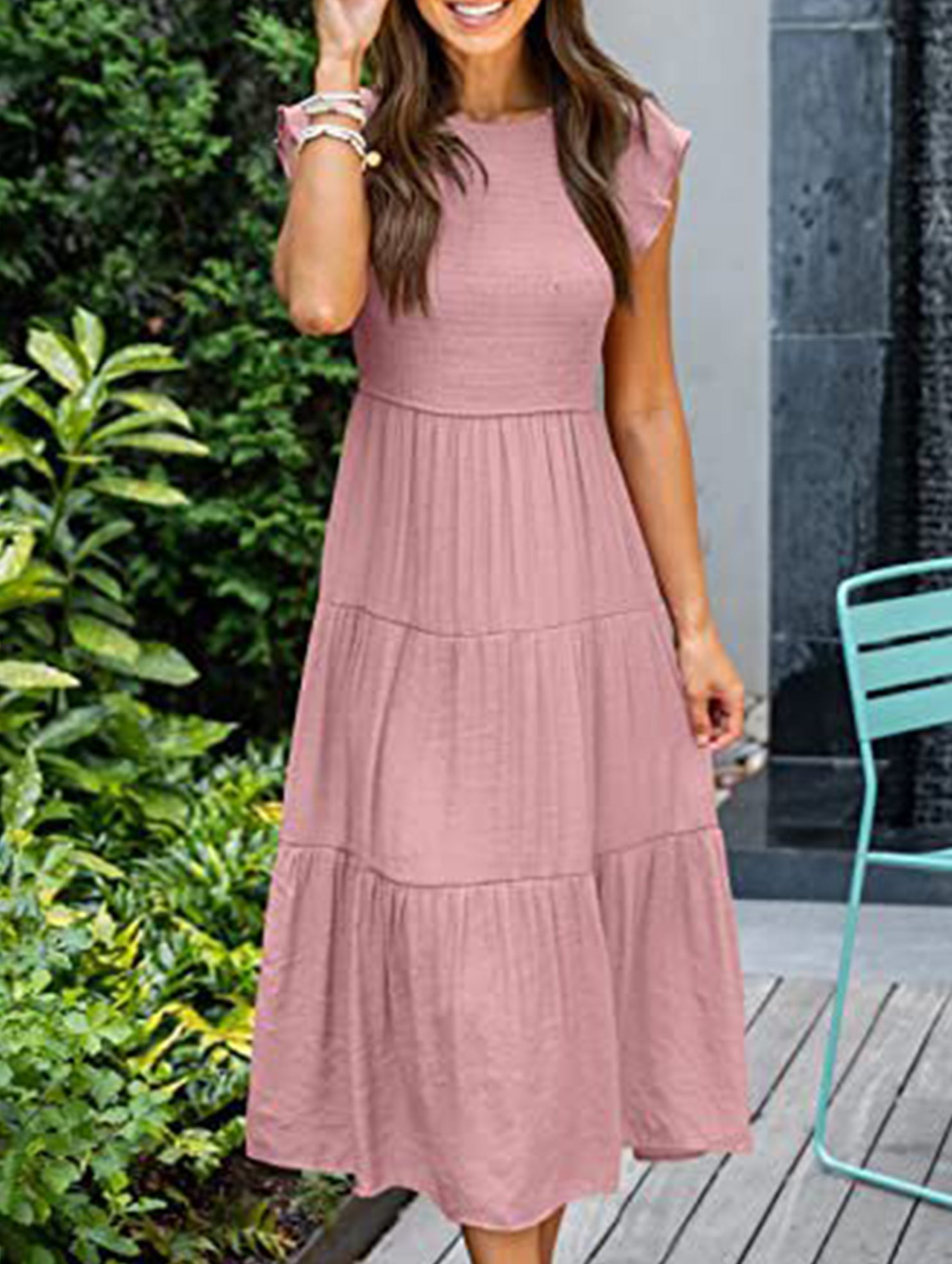 White solid color cross-border sleeved dress from My Store, showcasing a stylish, elegant design with long sleeves and a fitted silhouette.