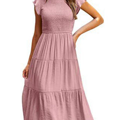 White cross-border sleeved dress from My Store, featuring a solid color design and stylish long sleeves.