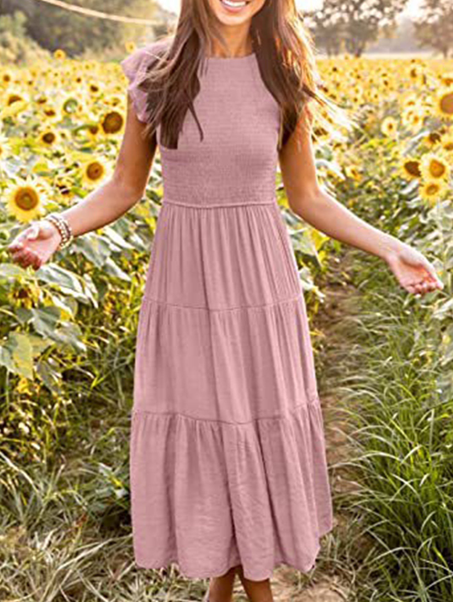 White cross-border sleeved dress by My Store, stylish solid color dress with a flattering fit and elegant design.