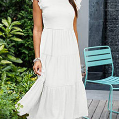 White solid color cross-border sleeved dress from My Store, featuring a stylish and comfortable design for versatile wear.