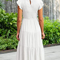 White solid color cross-border sleeved dress from My Store, showcasing a stylish, elegant dress with long sleeves and a simple design.