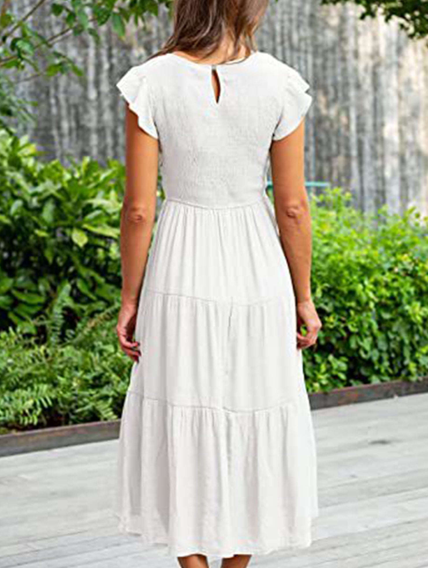White solid color cross-border sleeved dress from My Store, showcasing a stylish, elegant dress with long sleeves and a simple design.