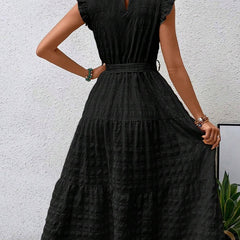 Black ruffled flutter sleeve tie textured dress from My Store, featuring a stylish design and elegant silhouette.