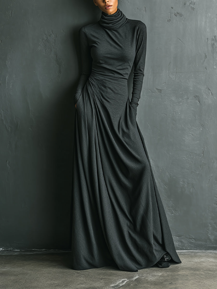 Cotton turtleneck maxi dress by My Store, elegant evening dress in soft fabric with long sleeves and flowing silhouette.