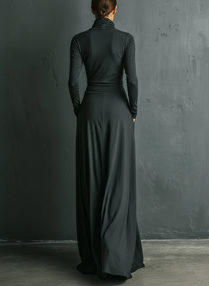 Cotton turtleneck maxi evening dress from My Store featuring a flowing silhouette and long sleeves in a stylish design.