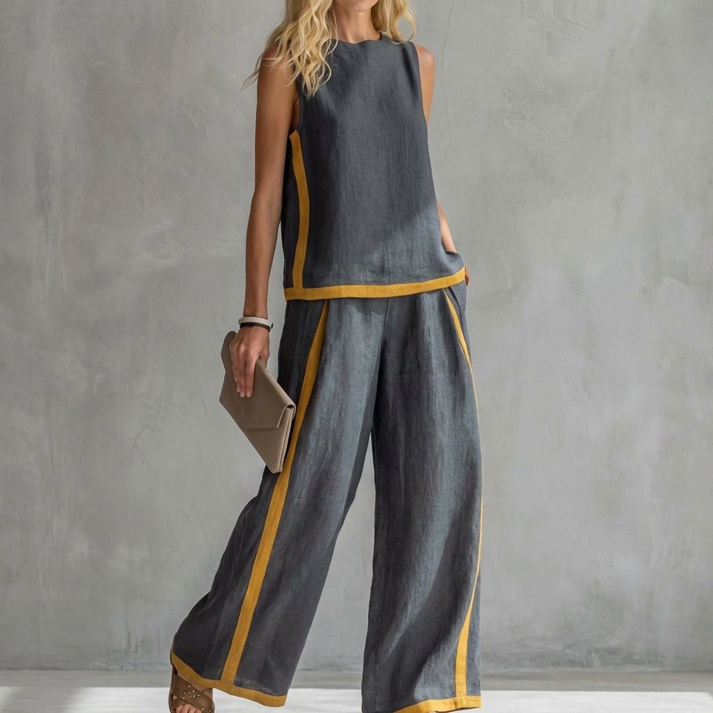 Dark gray women's two-piece slit co-ord set by Tammy Bradley, stylish matching top and pants ensemble for casual or chic wear.