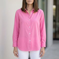 Dark pink linen summer blouse for women with button front, stylish and breathable top from My Store.