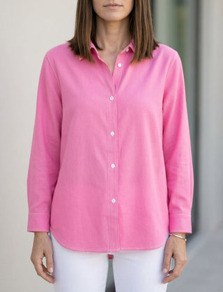Dark pink linen summer blouse for women with button front, stylish and breathable top from My Store.