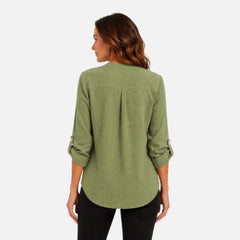 Women's green V-neck long sleeve blouse, elegant casual top with dressy style, from My Store.