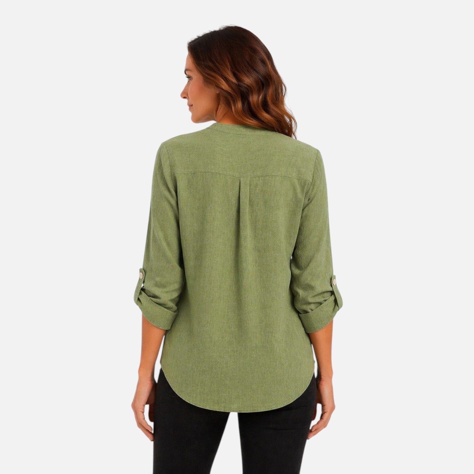 Women's green V-neck long sleeve blouse, elegant casual top with dressy style, from My Store.
