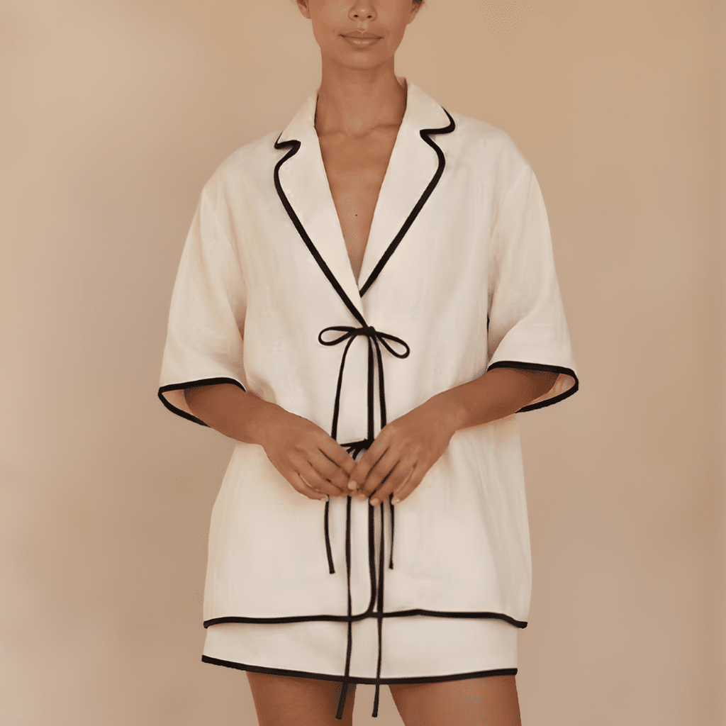 Ivory linen-blend women’s shirt and skirt co-ord set by Tammy Bradley, featuring a stylish, comfortable matching outfit.