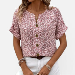 Lightweight women's floral cotton blouse with button front, casual fit, from My Store, shown in a natural relaxed style.