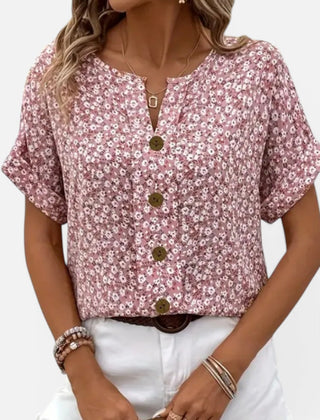 Lightweight women's floral cotton blouse with button front, casual fit, from My Store, shown in a natural relaxed style.