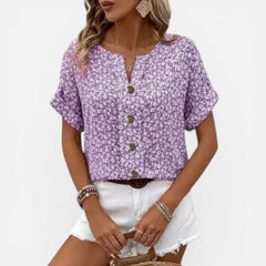 Women's floral cotton blouse by My Store with button front, lightweight fabric, casual fit, perfect for everyday wear.