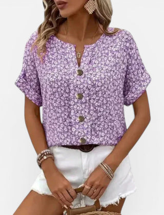 Women's floral cotton blouse by My Store with button front, lightweight fabric, casual fit, perfect for everyday wear.