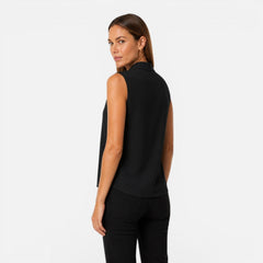 Elegant women's sleeveless blouse with draped V-neck and timeless fit, perfect for stylish casual or office wear.