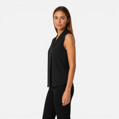 Elegant sleeveless women's blouse with draped V-neck and timeless fit, perfect for stylish office and casual wear.