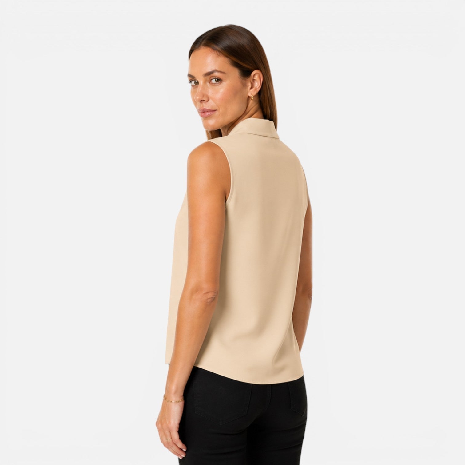 Women's sleeveless blouse with elegant draped V-neck, timeless fit, perfect for stylish occasions, by My Store.