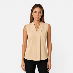 Elegant women's sleeveless blouse with draped V-neck, timeless fit, perfect for stylish women’s shirts by My Store.