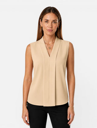 Elegant women's sleeveless blouse with draped V-neck, timeless fit, perfect for stylish women’s shirts by My Store.