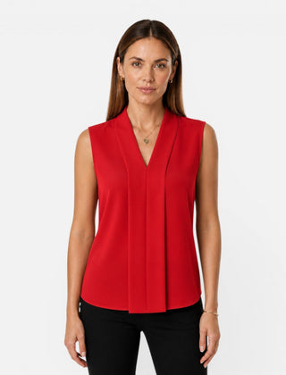 Women's sleeveless blouse with elegant draped V-neck, timeless fit, from My Store, shown in a stylish, casual wear setting.