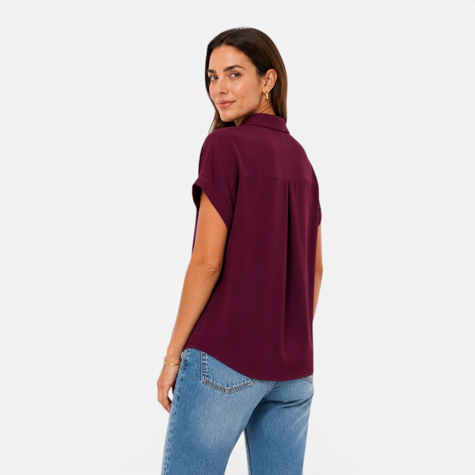 Lightweight women's V-neck short sleeve blouse with relaxed fit, casual fit, from My Store, shown in a natural fabric and style.
