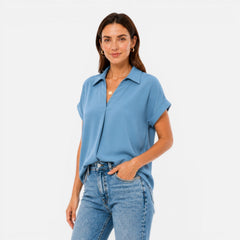 Women's V-neck short sleeve blouse from My Store, lightweight and relaxed fit, casual women's shirt perfect for warm weather.