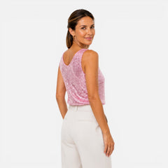 Shimmering women's sequin V-neck top for party and evening wear, featuring a stylish and elegant design.