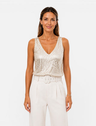 Women's sequin V-neck top for party and evening wear, stylish and shiny, featuring a flattering fit and vibrant sequin embellishments.