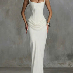 Women's summer maxi dress with square neckline and bodycon fit, stylish and comfortable for warm weather.