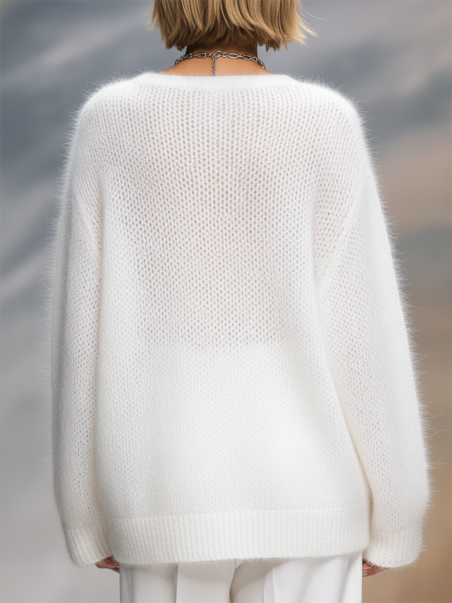 Elegant solid color round neck loose sweater from My Store, showcasing a cozy, stylish pullover with a relaxed fit.