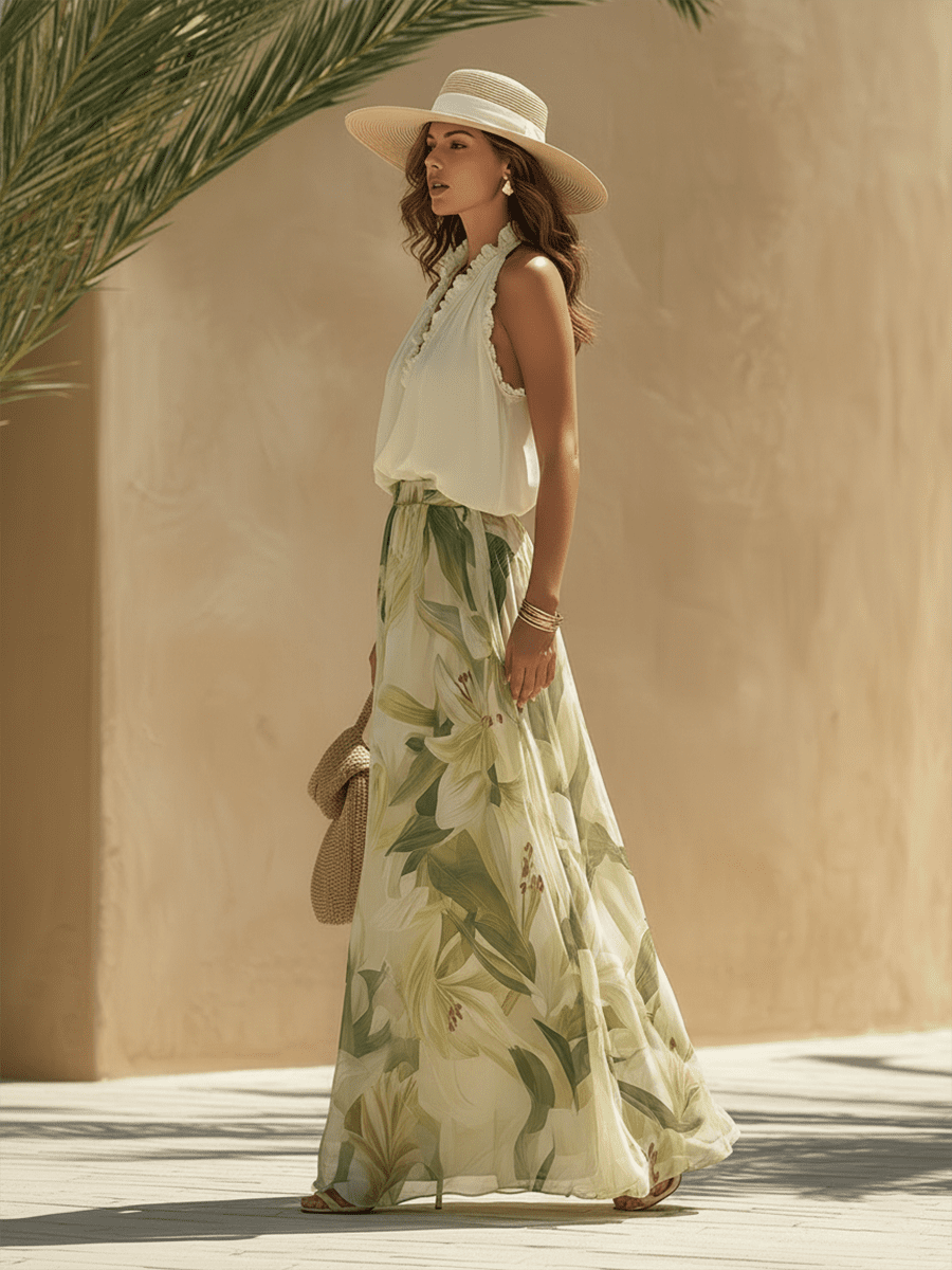 White flowing maxi dress for women by Tammy Bradley, featuring lightweight fabric and elegant, draped design.