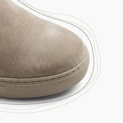 Women’s orthopedic suede boots with buckle detail, stylish and supportive footwear for comfortable wear.