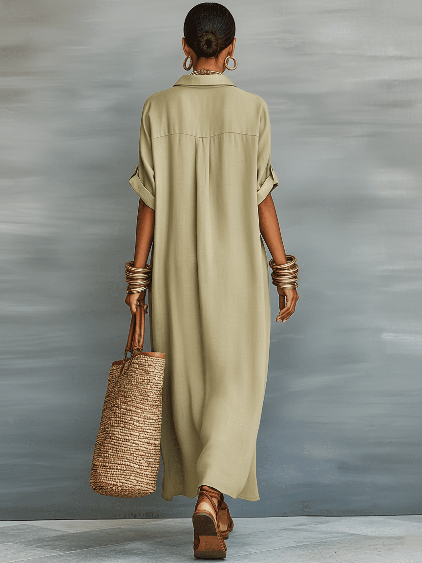 Linen maxi dress for women by Tammy Bradley, featuring a flowing design with a V-neck and sleeveless style.