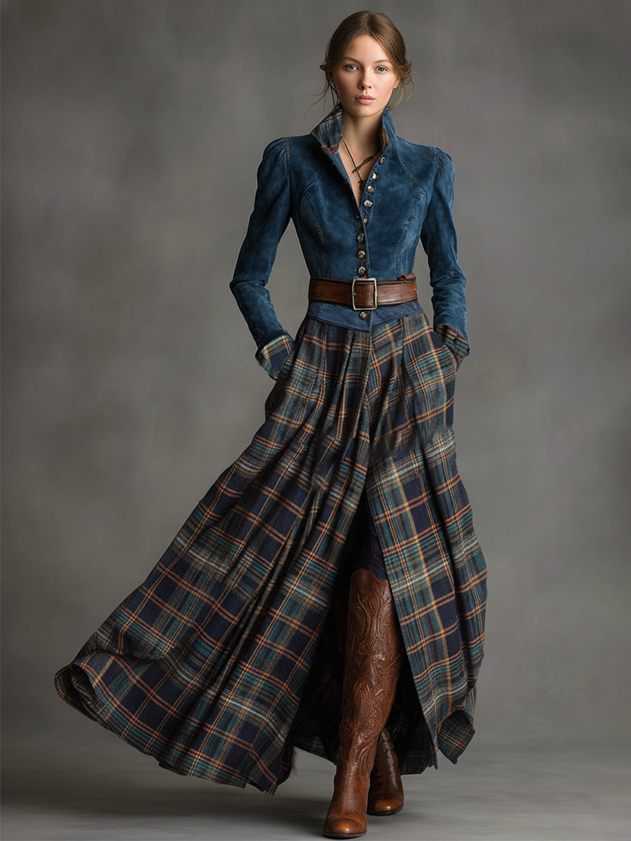 Blue faux suede maxi dress from My Store featuring a casual, flowy silhouette and long sleeves, perfect for everyday wear.