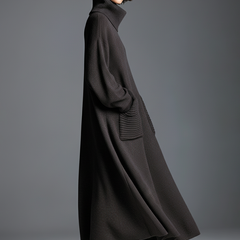 Brown knit maxi dress for women, stylish and comfortable, featuring a flowing design and long sleeves.