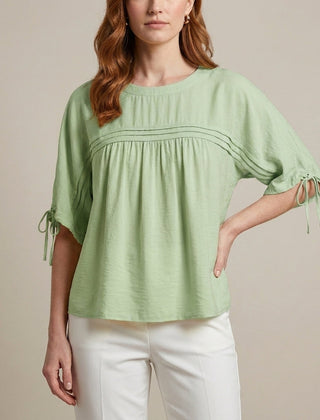Green linen summer blouse for women, flowy and lightweight, stylish top from My Store, perfect for warm weather.