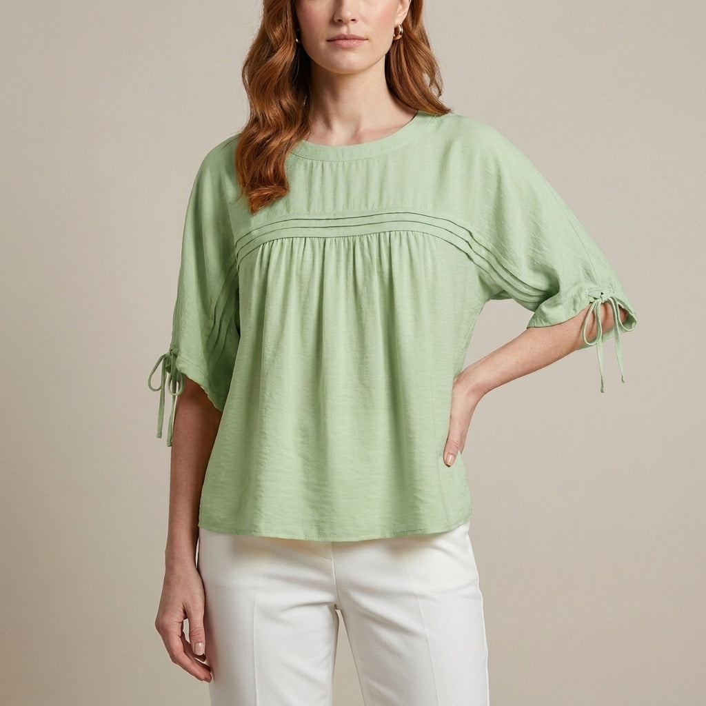 Green linen summer blouse for women, flowy and lightweight, stylish top from My Store, perfect for warm weather.