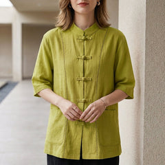 Green summer blouse for women with denim pockets, stylish top from My Store's women's clothing collection.
