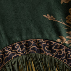 Green faux suede tassel maxi dress for women with flowing design and tassel details, perfect for elegant summer occasions.