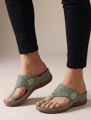 Green orthopedic wedge sandals for women with floral embroidery, stylish and comfortable footwear by My Store.