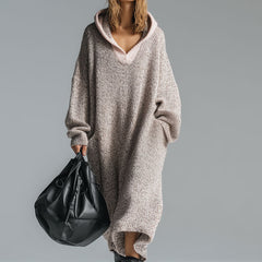 Grey knit floral midi dress for women with long sleeves and a fitted waist, featuring a delicate floral pattern.