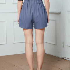 Women’s linen blend high waist elastic shorts, casual pants with a comfortable fit, stylish for warm weather.