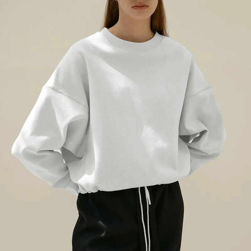 Oversized Cotton Hoodie Women Drawstring Long Sleeve Pullover