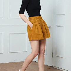 High waist linen blend shorts for women with elastic waistband, stylish and comfortable pants from My Store.