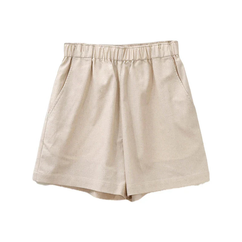 High waist linen blend shorts for women with elastic waistband, stylish and comfortable pants by My Store.