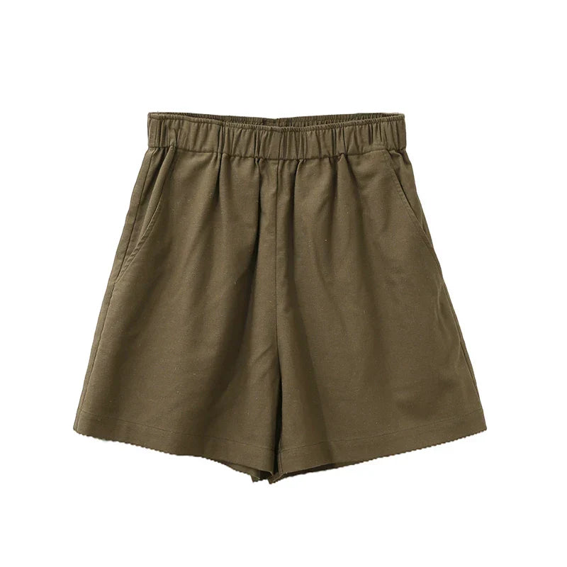 High waist linen blend shorts for women with elastic waistband, stylish and comfortable pants by My Store.