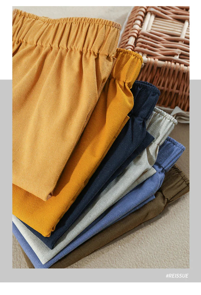 High waist linen blend shorts for women with elastic waistband, stylish and comfortable pants from My Store.