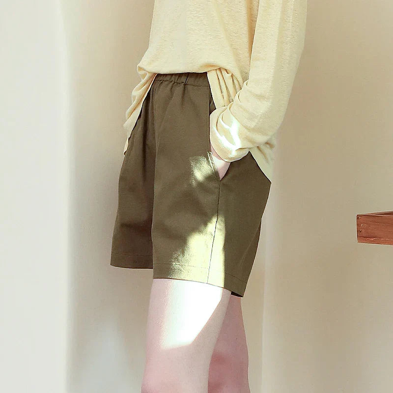 High waist linen blend shorts for women with elastic waist, stylish and comfortable pants from My Store.